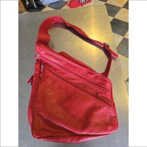 SVEN BERKELEY USA Leather Angled Carryall Shoulder Bag Red STYLE 701